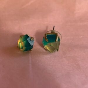 Teal-Gold Faceted Crystal Stud Earrings - 1 Pair